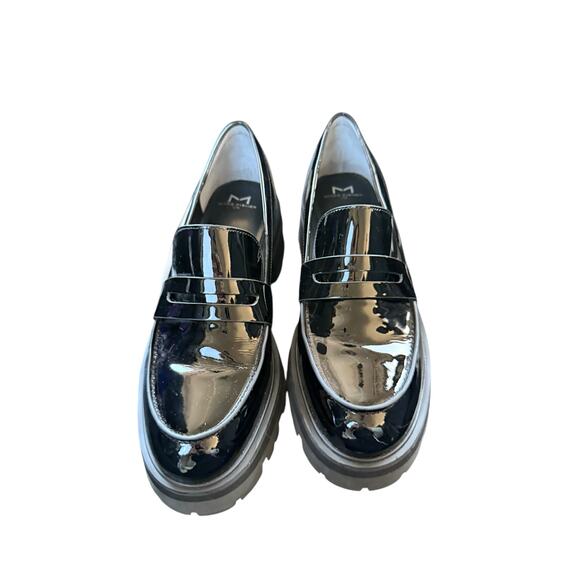 Black Leather Marc Fisher Latika Lug Sole Platform Loafers-9 - Picture 2 of 8